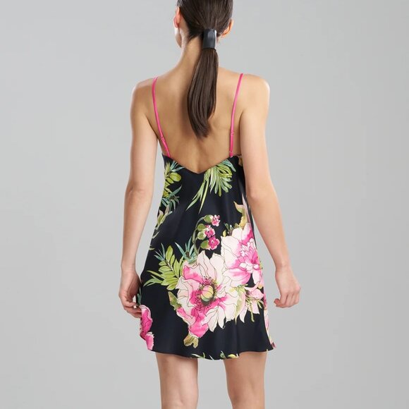 NWT $120 NATORI Sonomi Chemise Nightgown Slip Loungewear Black Pink Floral SMALL - Picture 2 of 4